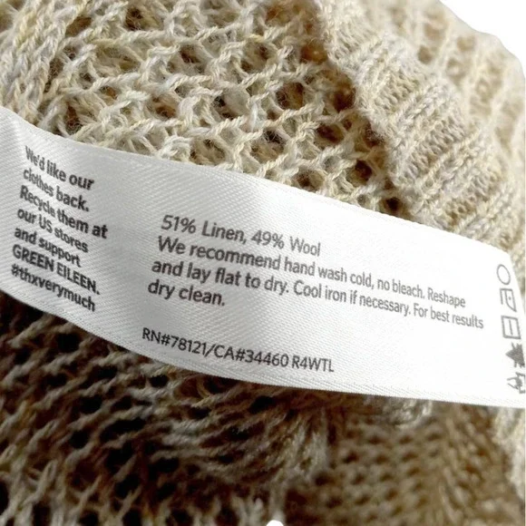Eileen Fisher Natural Beige Crochet Crew Neck Linen-Wool Sweater Size Medium EUC - Picture 8 of 8